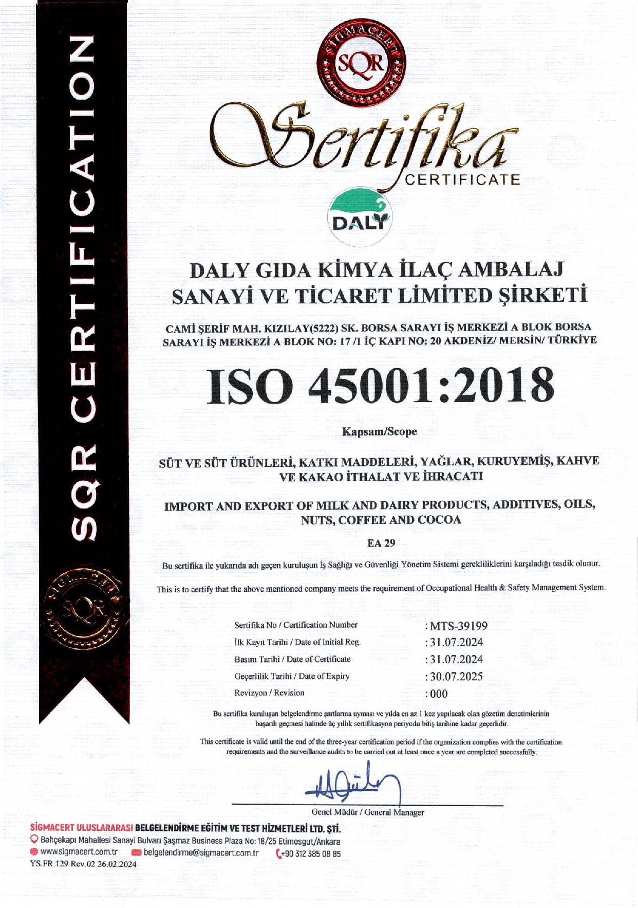 ISO 45001:2018 Certificate